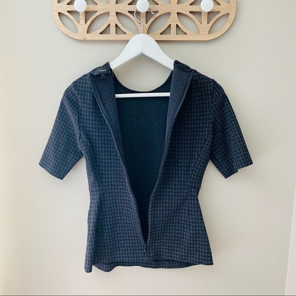 Theory Multi Houndstooth Fitted Half Sleeve Top Black Sz P - Picture 10 of 11